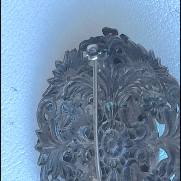 ANTIQUE PASTE BROOCH PIN TURQUOISE SILVER GOOD CND - Picture 4 of 5